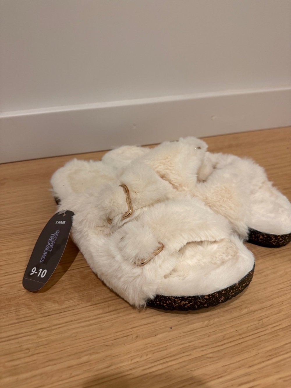Secret Treasures Cream Faux Fur Double-Strap Slide Slippers - Picture 2 of 6